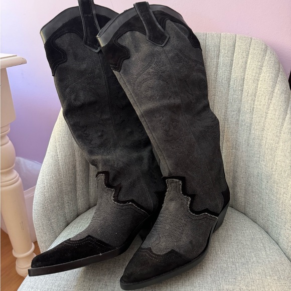 Zara Embroidered Heeled Tall Cowboy Boots - Picture 3 of 10